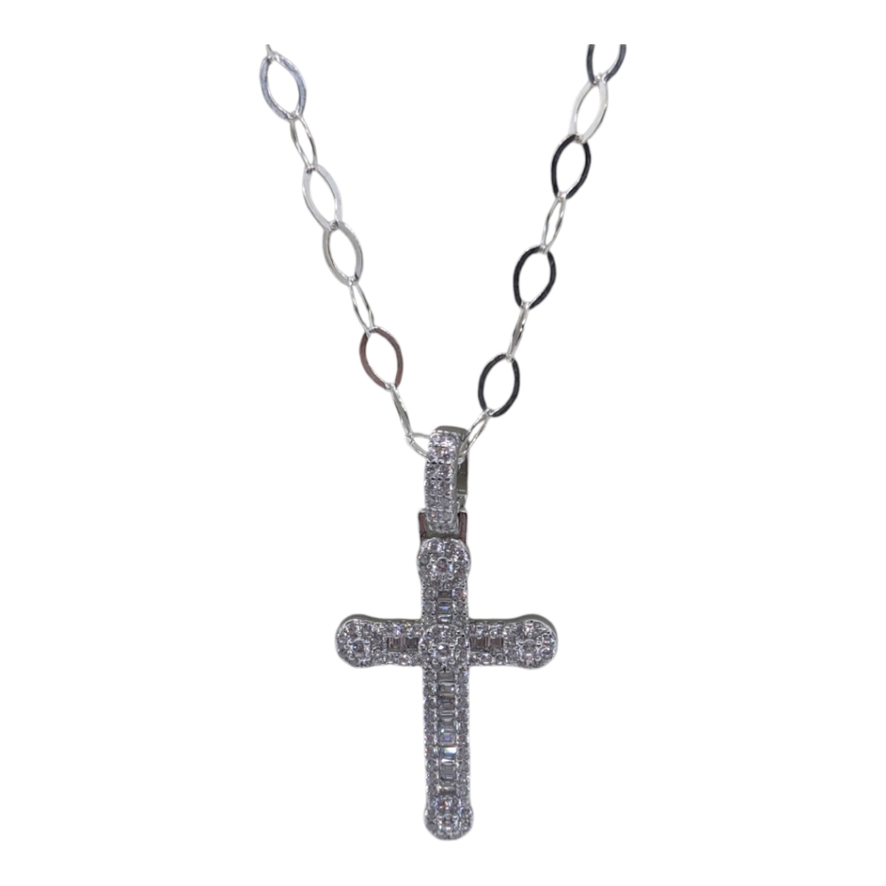 925 Sterling silver Cross Pendant and Sterling Flat Oval cable Chain